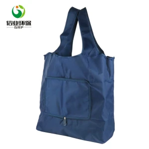 custom logo polyester reusable grocery tote big foldable shopping bag