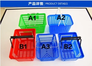 Customized plastic food fruit picking basket shopping basket for supermarket with metal handle