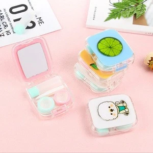 Cute cartoon contact lens case care box with mirror