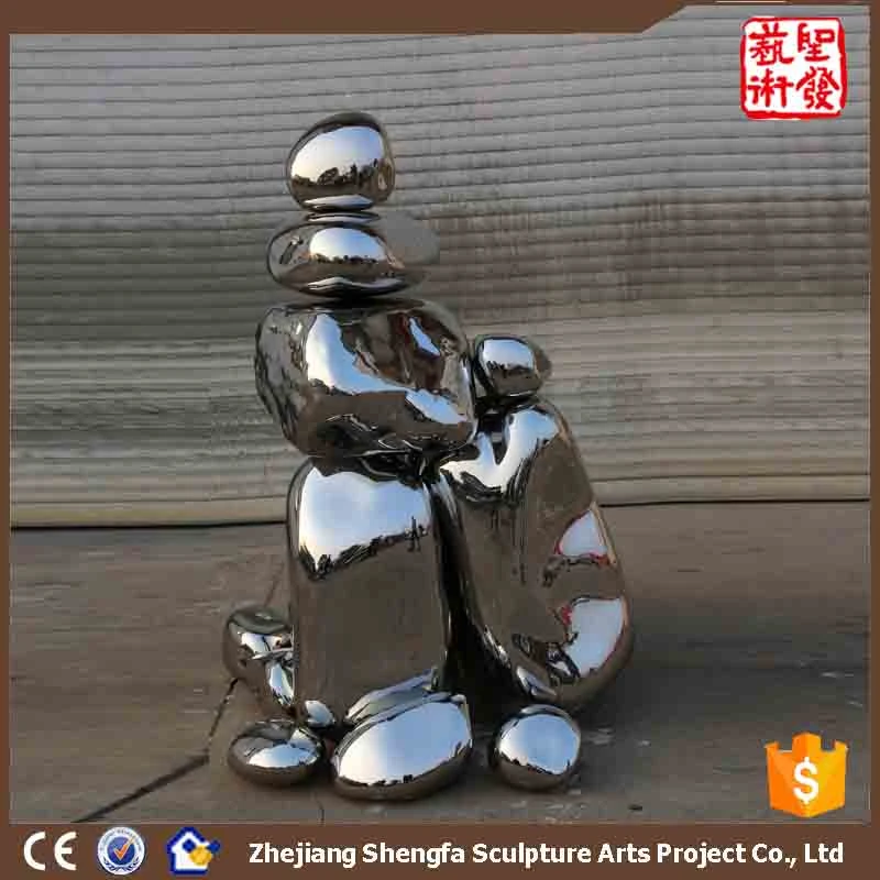 Decorative High Outdoor Round Cubic Stainless Steel Stone Sculpture
