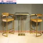 DG201018A Buy Luxury Modern Home Kitchen Furniture Gold Brass Leather High Bar Set Chair Stools