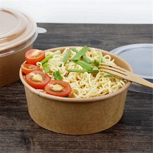 Disposable take away folding round fast food cardboard paper box for noodle