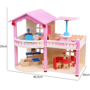 DIY Small Wooden Simulation Furniture  Pink Two-Layer Villa toys children 2020  toys for girls and boys