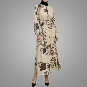 Dress Women Lady Elegant Muslim Dress Islamic Clothing Printing Caftan Jilbab Long Sleeve Design