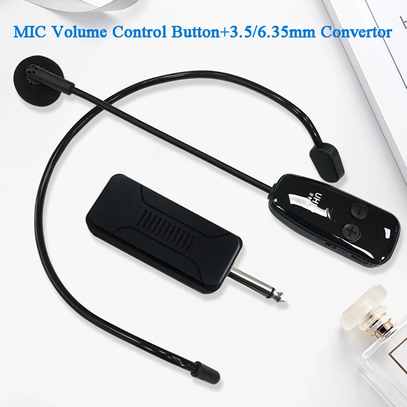 Dual UHF Wireless Microphones Unidirectional Professional Removable Headset Ear Hook Mic with 6.35mm Transmitter and Receiver
