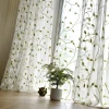 Embroidered greenery ivy leaf white faux linen ground fabric light filtering tulle curtains eyelets room curtains
