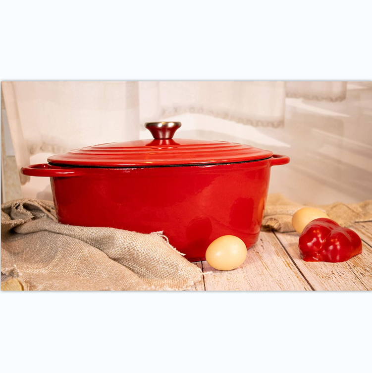 Enameled Dutch Oven, Non-Stick Heavy-Duty Cast Iron Oval Stewpan