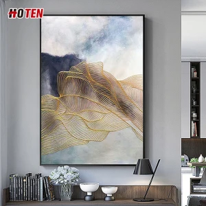 European modern minimalist abstract oil painting hotel living room large gold line decoration painting art creativity