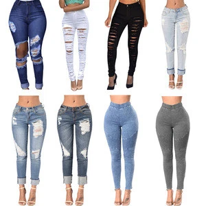 Factory Direct Sales 2018 Denim Women Pants Damaged Ripped Jeans