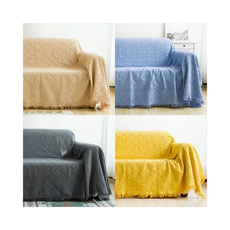 Factory Supply Cotton Jacquard Multicolor Thread Throw Sofa Cover Blankets