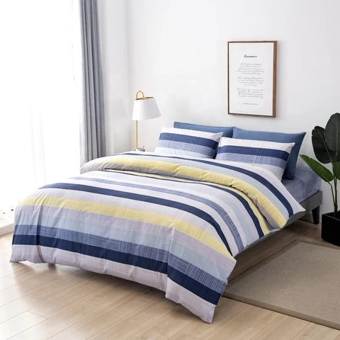 Factory Wholesale Multicolor stripes 100% cotton printed 4pcs Duvet Quilt Cover Set