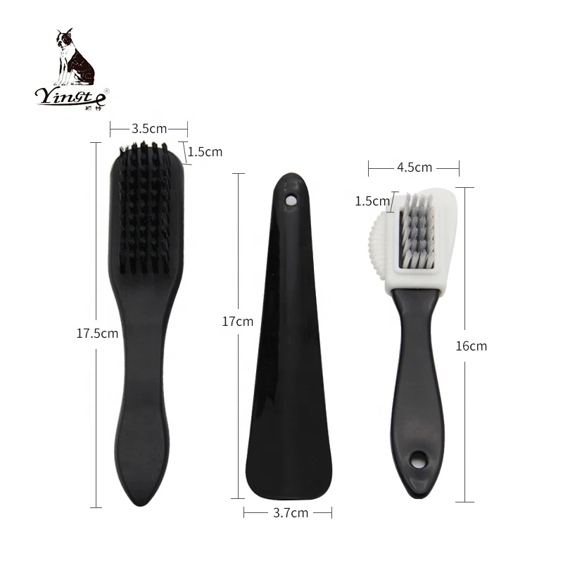 Factory Wholesale Multifunction Plastic Long Handle Suede Shoe Cleaning Brush Set With Shoe Horn