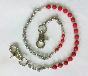 Fashion Decoration Accessories Of Trousers Chain With Red Color Beads, Stainless Steel Belt Chain