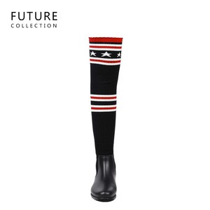 Fashion modern ladies winter boots over knee sexy women thigh high flat rain boots jersey shoes in china