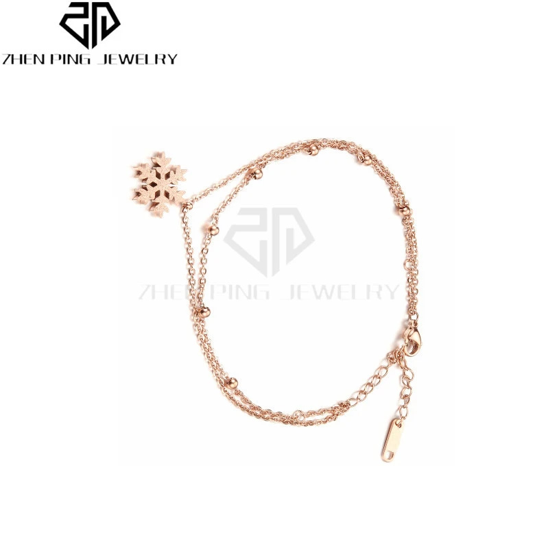 Fashion Snow charm Ladies Anklets for Women Stainless Steel Female Ankle Chain Bracelet Christmas Jewelry in Rose Gold Color
