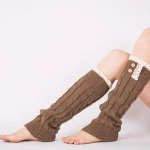 Fashion Wholesale 100% Acrylic Cable Knit  Adult Lace Trim Button Down Leg Warmers