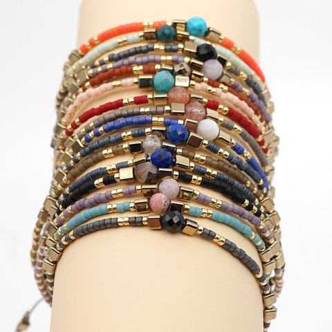 Fashionable adjustable miyuki seed beads accessories women hand jewelry bracelet chain simple weave beaded bracelet