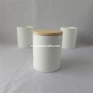 Fine porcelain ceramic candle jar ceramic storage jars with wooden lid