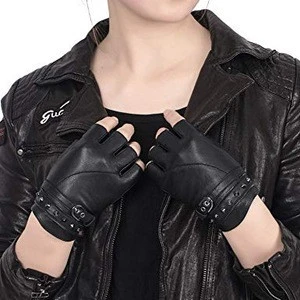 Fashion Black Fingerless Leather Gloves for Women