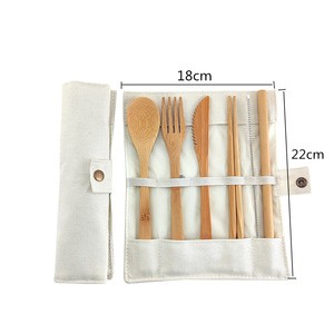 Flatware fork knife spoon set reusable cutlery bamboo Cutlery Set Travel Utensils Biodegradable Wooden Dinnerware Outdoor