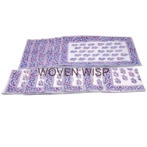 Floral colors Dining Table Placemats Indian Cotton Hand Block printed washable Table mats Napkin 6x6 Set