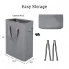 Foldable gray canvas Laundry Hamper hand-held with support rod dirty clothes basket clothes storage organizer