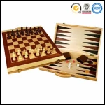 Folding Board Wooden 3 in 1 Chess, Checkers & Backgammon Chess Game Set