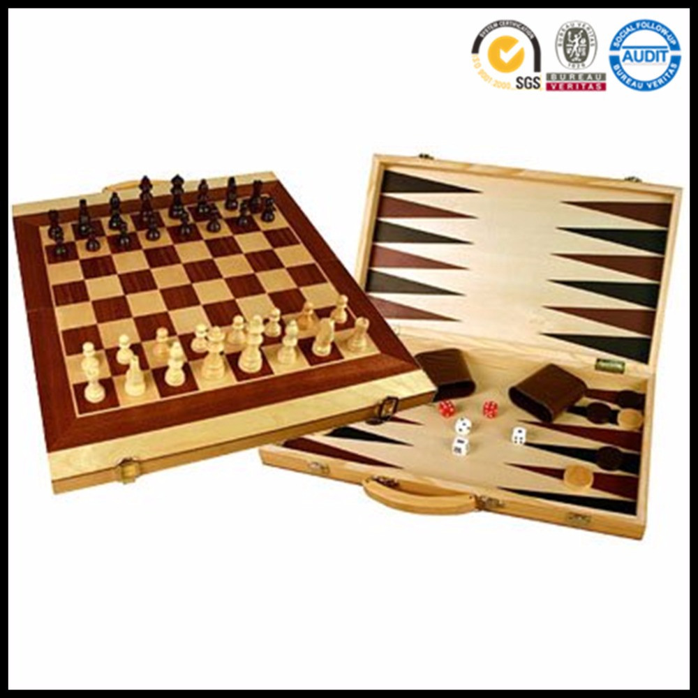 thumbnail interactive-video image 1 of 3-in-1 Wooden Folding Board Game Set – Chess, Checkers & Backgammon By GSE 1 of 3