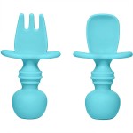 Food Grade Silicone Non Toxic Toddler Feeding Short Handle Spork and Spoon Sets