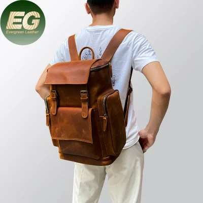 Ga79 Black Cowhide Bag Computer Luxury Waterproof Genuine Leather Backpacks Men Logo Business Fashion Custom Designer Wholesale Laptop Backpack