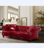 Genuine leather sofa red color chesterfield leather sofa furniture