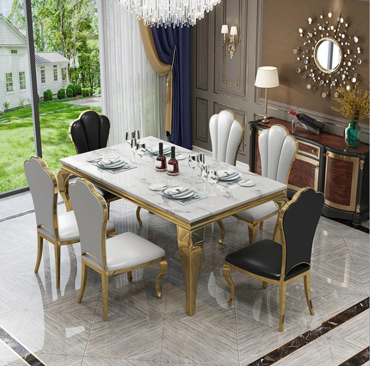 Gold and sliver plated luxury modern style metal  steel dining tables and chair