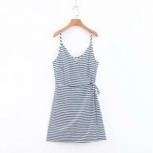 Good quality stripe color women summer casual slim other dresses with belt