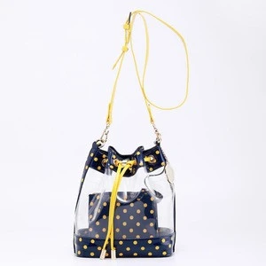 Gorgeous Ladies Buckets Bag Made With PU Material And Navy Blue Dot Pattern From Score!Designs