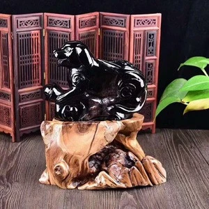 hand carved natural obsidian quartz stone crystal dogs sculpture