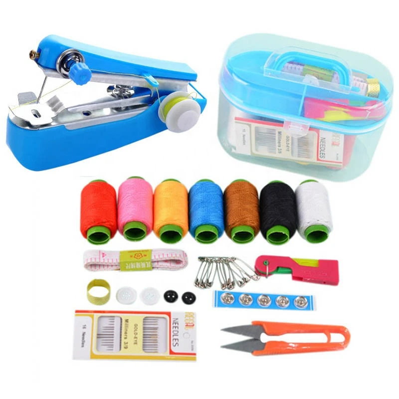 Handheld Overlock Hand Mini Handy Manual Sewing Machine Price Easy Stitch Home Kit Box with Ruler Thread Bobbin Button