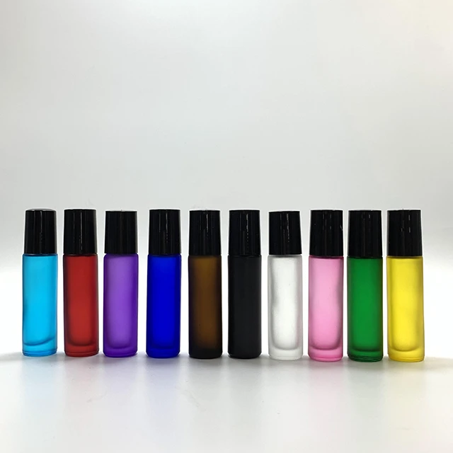 Hengjian 10ml matt colored glass roller bottle cosmetic perfume deodorant roll on ball essential oil bottle with plastic cap