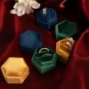 Hexagon Wedding Velour Velvet Jewelry Double Ring Box Packaging
