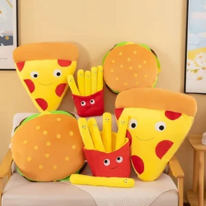 High Quality Cute Pizza Fries And Burger Shaped Plush Pillow Stuffed Cartoon Fast Food Soft Toy Sofa Cushion For Decoration