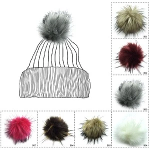 High Quality Faux Fur Pom Poms Detachable With Snap On Button For Beanie Hats