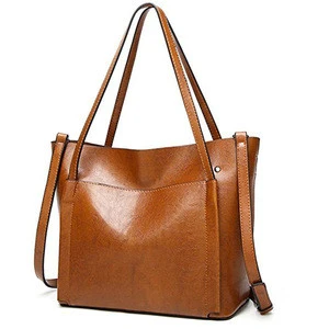 High quality soft PU women stylish large capacity tote leather handbag