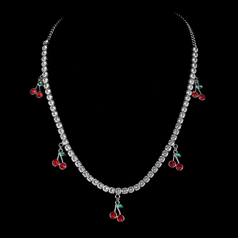 Hip hop jewelry chain with crystal zircon cherry pendant necklace