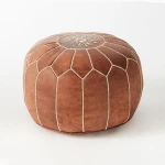 Home furnishings silver leather round pouffe foot stool ottoman