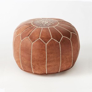 Home furnishings silver leather round pouffe foot stool ottoman
