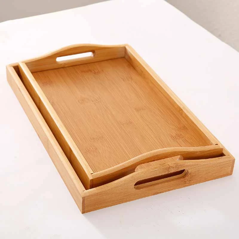 Home Use Rectangular Made of Durable Natural BambooTea Breakfast Dishes Solid Wood Storage Serving Tray