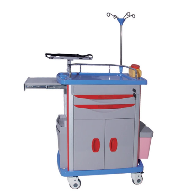 Hospital ABS Medical Emergency trolley Crash Cart Metal OEM Aviation Furniture Adjustable Color Trolley Feature Easy Clean