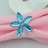 hot design cheap price silver plated Blue crystal diamond flower alloy napkin ring
