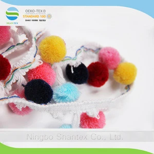 Hot sale Colorful Cotton Pom Pom Ball Lace Trim for garment accessories