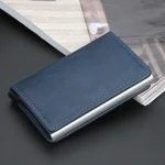 Hot Sale PU Leather RFID Blocking Button Pop Up Slim Aluminum Case Business Bank ID Credit Card Holder