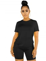 Hot Sale Women Clothing Cotton over size solid  Short Sleeves Shorts Set Casual 2 Piece Women Outfit